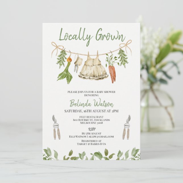 Invitación Rustic Green Girls Locally Grown Baby Shower  (Anverso de pie)