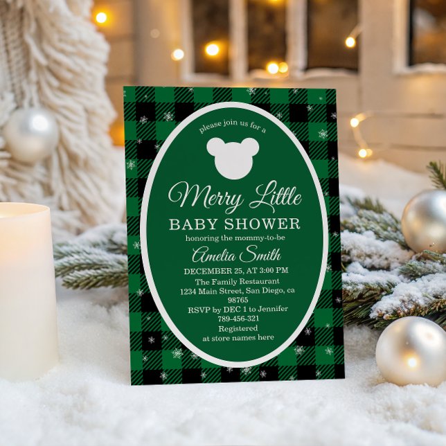 Invitación Rustic Green Plaid Christmas Baby Shower  (Subido por el creador)