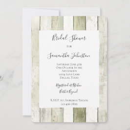 Invitación Rustic Green White Faux Wood Bridal Shower