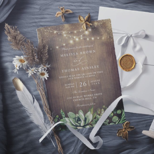 Invitación Rustic Greenery Country Barn QR Code Wedding (Subido por el creador)