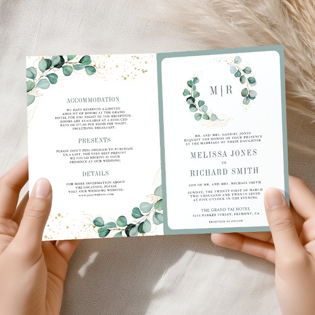 Invitación Rustic Greenery Gold Eucalyptus QR Code Wedding  (Subido por el creador)