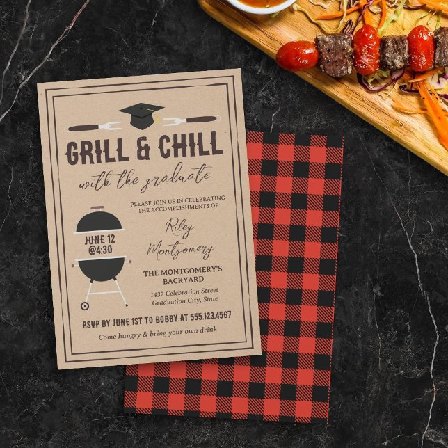 Invitación Rustic Grill & Chill Graduation BBQ Party (Subido por el creador)