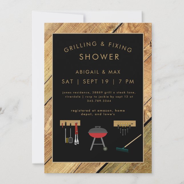 Invitación Rustic Grilling & Fixin Couples Wedding Shower  (Anverso)