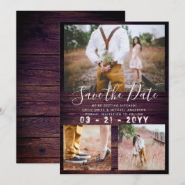 Invitación RUSTIC Guardar COLLAGE DE FOTOS Boda de fecha mora