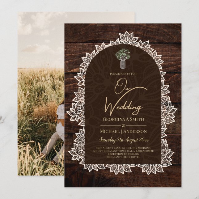 Invitación Rustic Gypsophila Lace PHOTO WEDDING INVITATION (Anverso / Reverso)