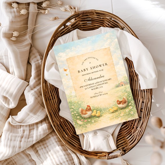 Invitación Rustic Hen and Chicks Baby Shower (Subido por el creador)