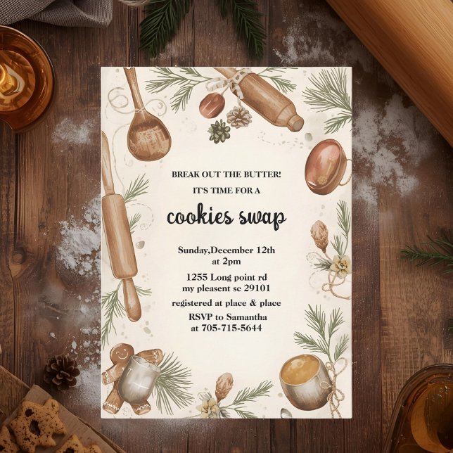 Invitación Rustic Holiday Cookie Swap | Cozy Baking Party (Subido por el creador)