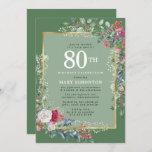 Invitación Rustic Holly Berries Botánica 80th Birthday Party<br><div class="desc">El bonito y elegante diseño botánico de invierno cuenta con rosas rojos y blancos enclavados en un hueco verde profundo y bayas. Un amplio marco dorado lo junta todo. El encanto rústico y ostentoso con un ambiente elegante. 80 está escrito en un gran color blanco. El nombre de la celebración...</div>