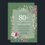 Invitación Rustic Holly Berries Botánica 80th Birthday Party<br><div class="desc">El bonito y elegante diseño botánico de invierno cuenta con rosas rojos y blancos enclavados en un hueco verde profundo y bayas. Un amplio marco dorado lo junta todo. El encanto rústico y ostentoso con un ambiente elegante. 80 está escrito en un gran color blanco. El nombre de la celebración...</div>