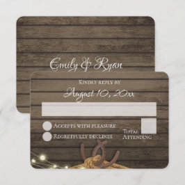 Invitación Rustic Horseshoes Barn Wood Lights Wedding RSVP
