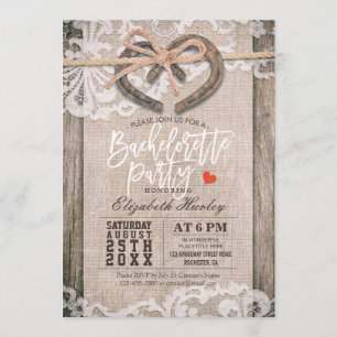 Invitación Rustic Horseshoes Burlap Lace Bachelorette Party