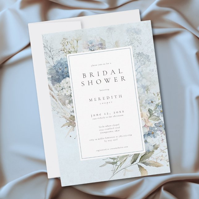 Invitación Rustic Hydrangea Blue White Floral Bridal Shower (Rustic Hydrangea Blue White Floral Bridal Shower Invitation)