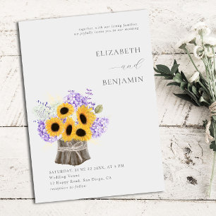 Invitación Rustic Hydrangea Sunflower Bouquet Elegante Boda