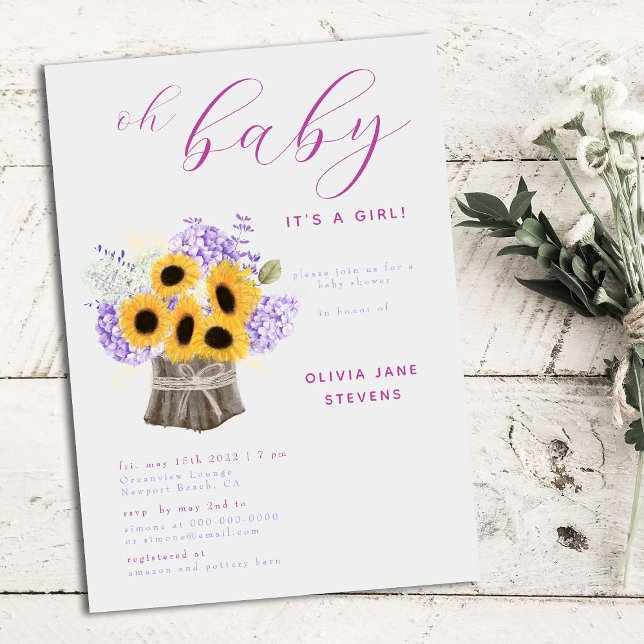 Invitación Rustic Hydrangea Sunflowers Boho Chica Baby Shower (Subido por el creador)
