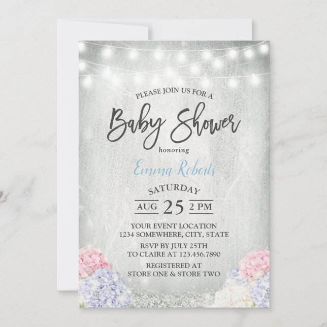 Invitación Rustic Hydrangeas Floral Elegante Baby Shower (Anverso)