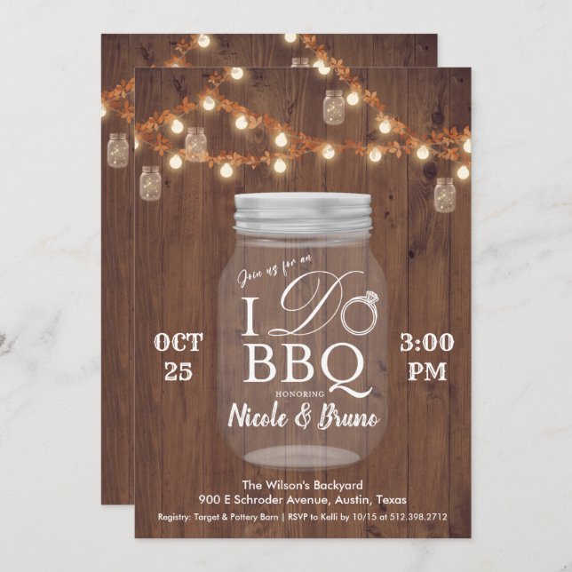 Invitación Rustic I DO BBQ Mason (Anverso / Reverso)