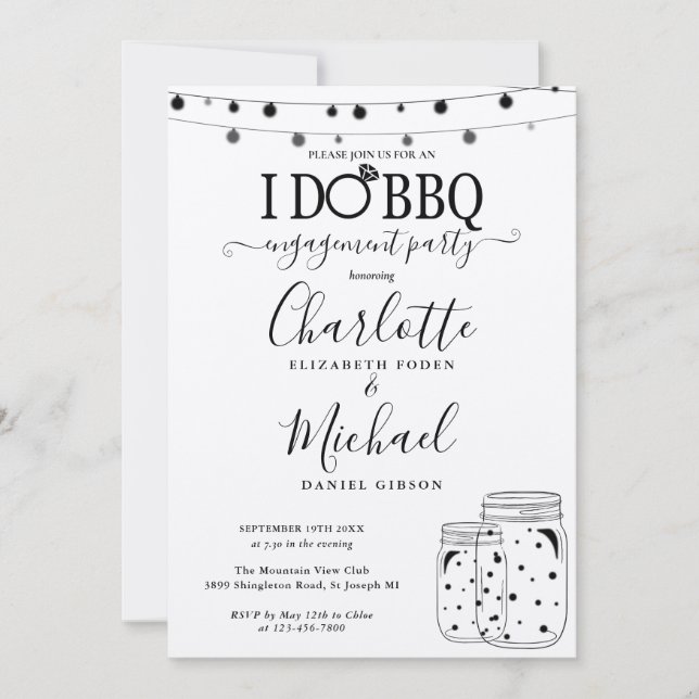 Invitación Rustic I Do BBQ Mason Jar String Lights Engagement (Anverso)