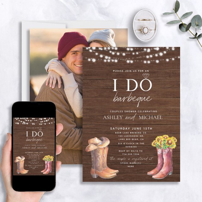 Invitación Rustic I Do BBQ Moderno Country Couple Shower Foto (Subido por el creador)