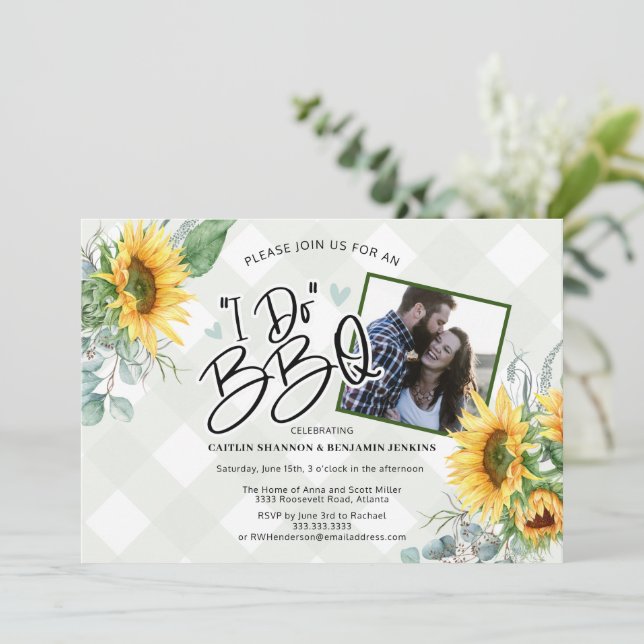 Invitación Rustic I Do BBQ Sunflower Bridal Shower Foto Invi (Anverso de pie)