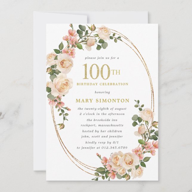 Invitación Rustic Ivory White Rose, fiesta de cumpleaños núme (Anverso)