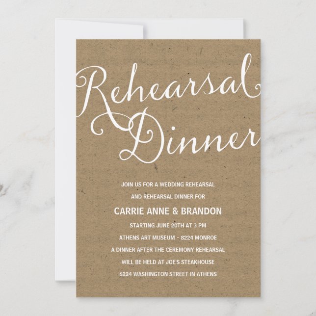 Invitación Rustic Kraft | Cena de ensayo de caligrafía (Anverso)