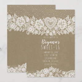 Invitación Rustic Kraft Encaje Granja Dulces 16 Cumpleaños