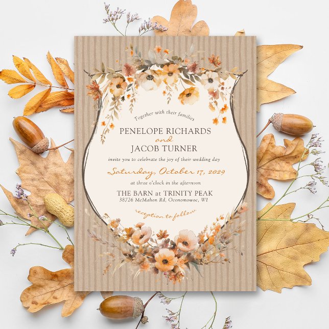 Invitación Rustic Kraft Fall Floral Autumn Leaf Brown Wedding (Subido por el creador)