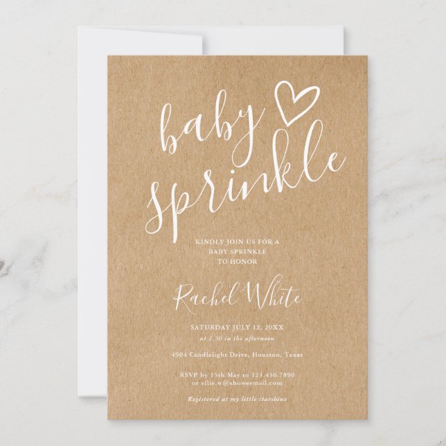 Invitación Rustic Kraft Gender Neutral Baby Sprinkle Shower (Anverso)