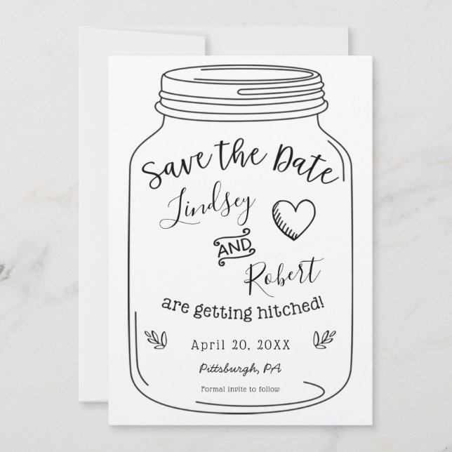 Invitación Rustic Kraft Mason Jar salva la fecha (Anverso)