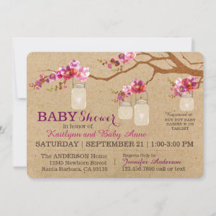 Invitación Rustic Kraft Modern Floral Hanging Jar Baby Shower