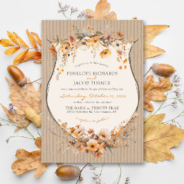 Invitación Rustic Kraft Otoño Floral Hoja de Otoño Boda Marró