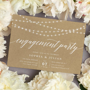 Invitación Rustic Kraft String Lights Engagement Party