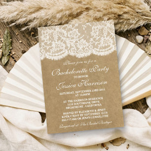 Invitación Rustic Kraft Vintage Encaje Blanco Fiesta de Despe