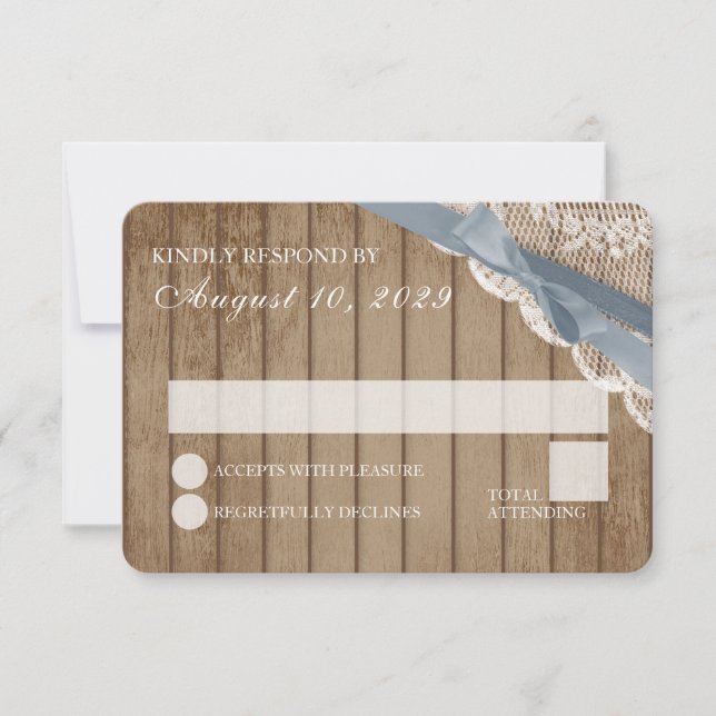 Invitación Rustic Lace and Barn Wood Wedding RSVP (Anverso)