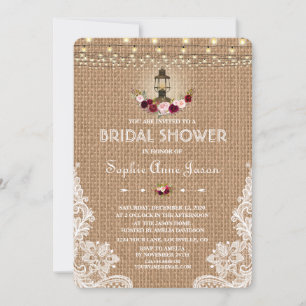 Invitación Rustic Lace Burlap String enciende la ducha de nov