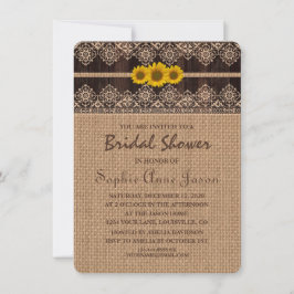 Invitación Rustic Lace Burlap Wood Bridal Shower