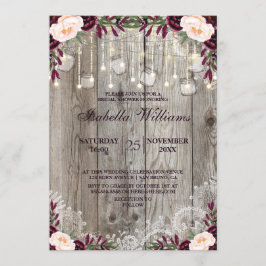 Invitación Rustic Lace Jar Wood String Luces |Ducha de novia