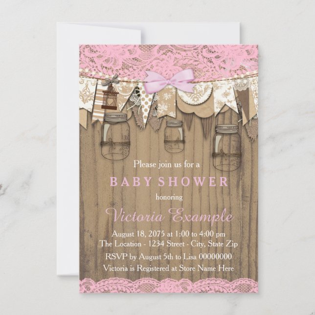 Invitación Rustic Lace Mason Jar Baby Shower (Anverso)