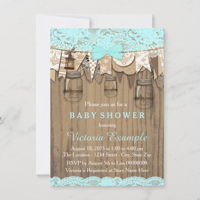 Invitación Rustic Lace Mason Jar Baby Shower (Anverso)