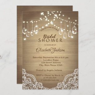Invitación Rustic Lace, Mason Jar, String Lights