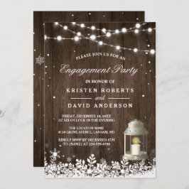 Invitación Rustic Lantern Snowflakes Invierno Engagement Part