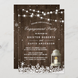 Invitación Rustic Lantern Snowflakes Invierno Engagement Part