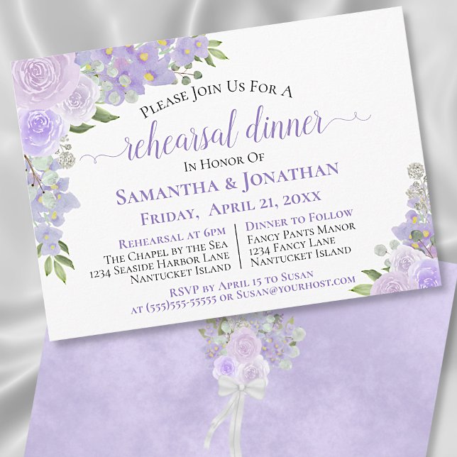 Invitación Rustic Lavender Floral Wedding Rehearsal Dinner (Subido por el creador)