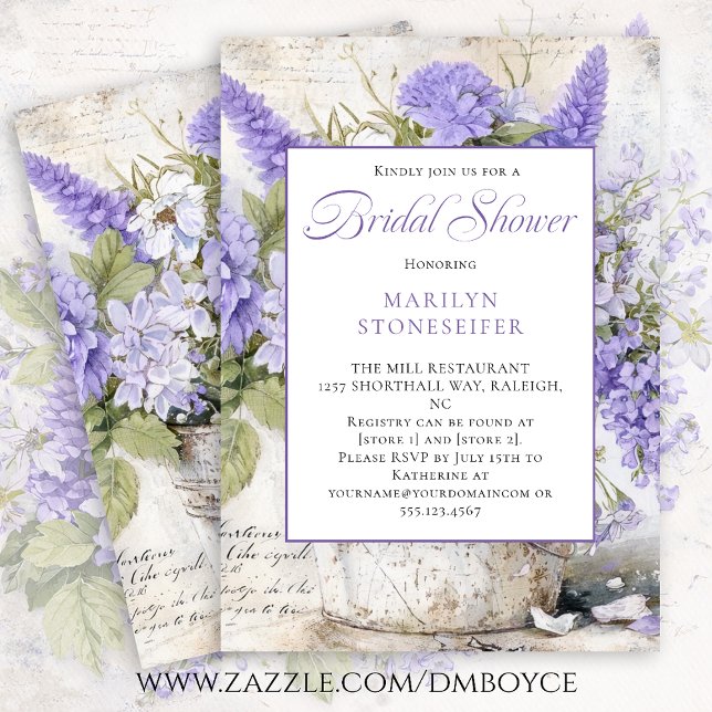 Invitación Rustic Lavender Flowers Tin Bucket Bridal Shower | (Subido por el creador)