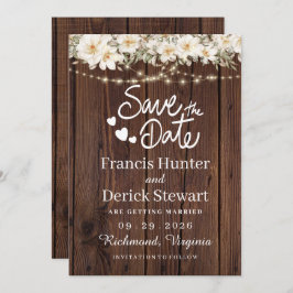 Invitación Rustic Leaf String ilumina Wood Save The Date