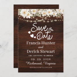 Invitación Rustic Leaf String ilumina Wood Save The Date
