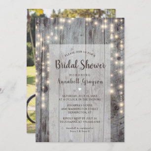 Invitación Rustic Lights Wood Photo Bridal Shower