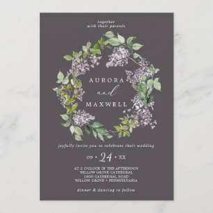 Invitación Rustic Lilac   Boda Gray Wreath