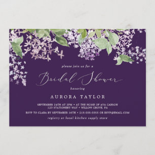 Invitación Rustic Lilac   Ducha Morada Horizontal Británica