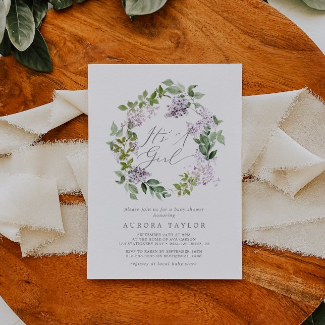 Invitación Rustic Lilac es un Baby Shower Chica (Subido por el creador)